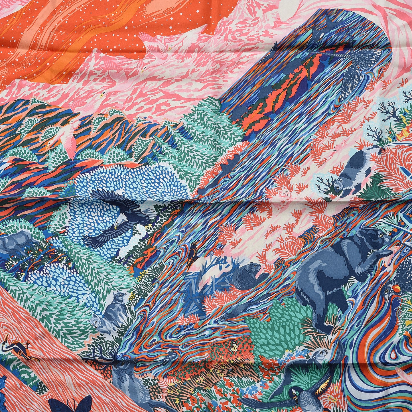 Silk Into The Canadian Wild Scarf 90 Orange Vert Bleu