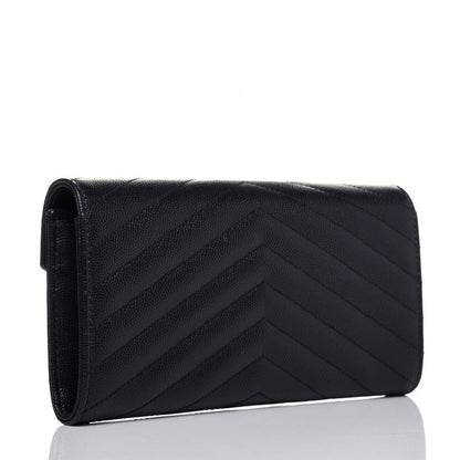 Saint Laurent Grain De Poudre Matelasse Chevron Monogram Flap Wallet Deep Marine 3 of 11