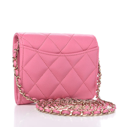 Chanel Caviar Quilted Flap Card Holder On Chain Pink 3 of 11