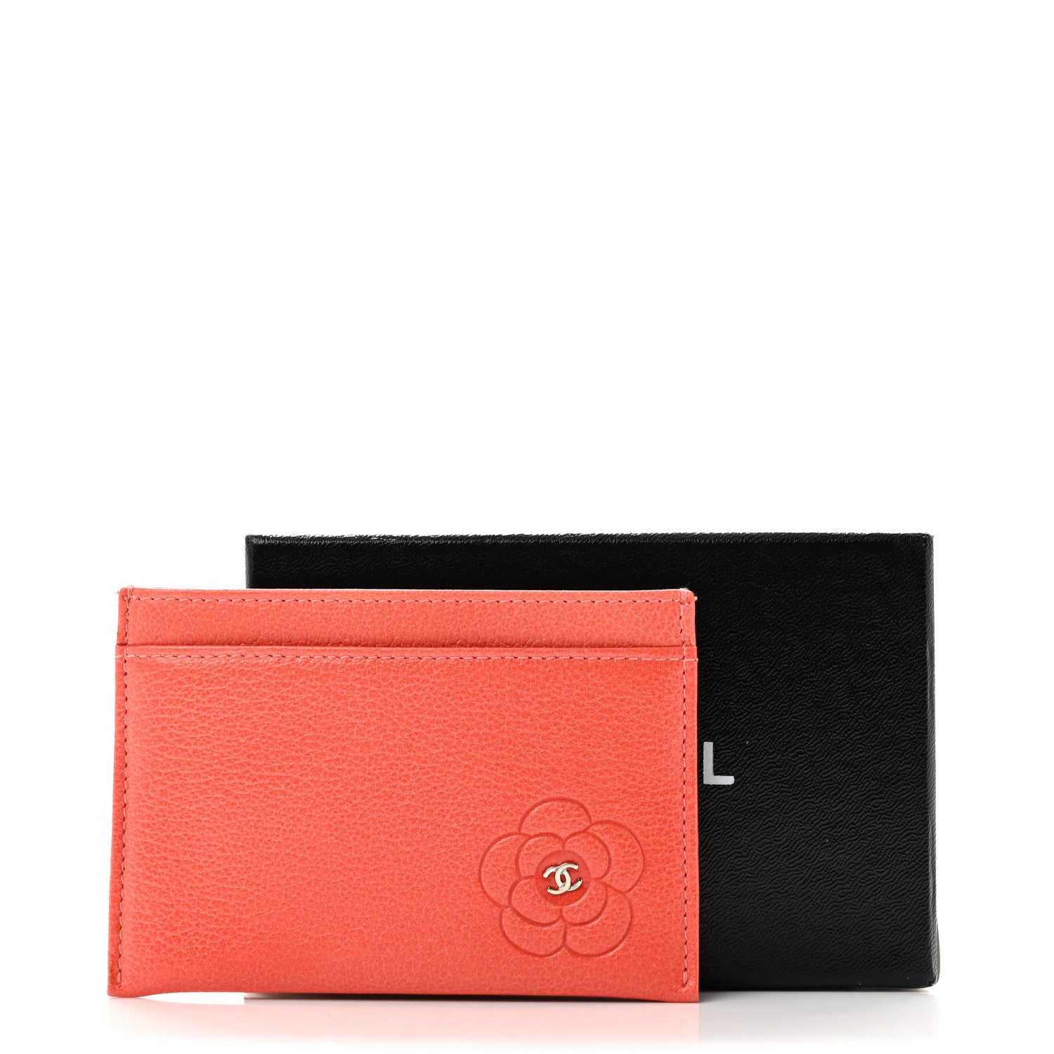 Chanel Goatskin Camellia Embossed Card Holder Coral 9 of 9