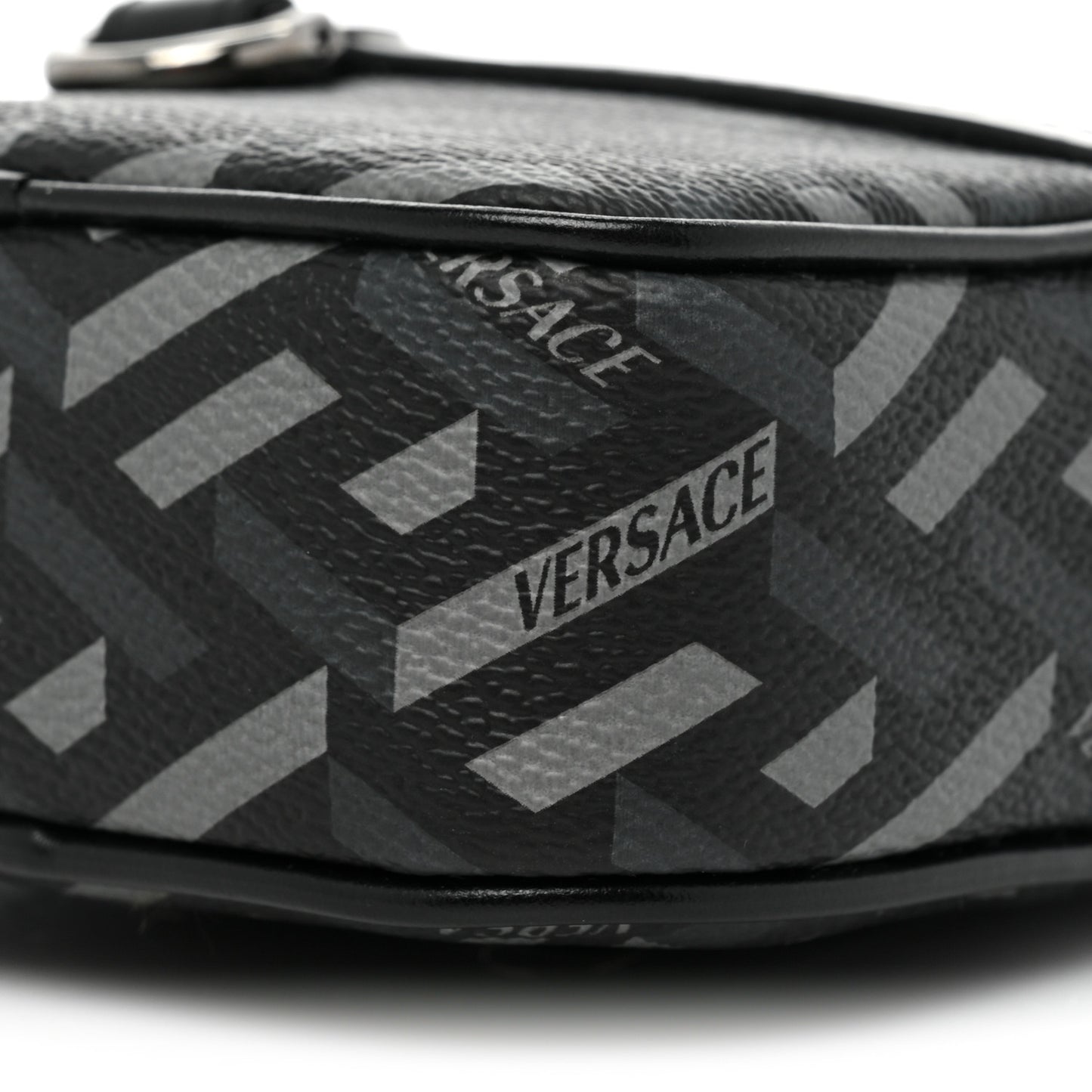 Coated Canvas Calfskin La Greca Square Zip Pouch Black Gray