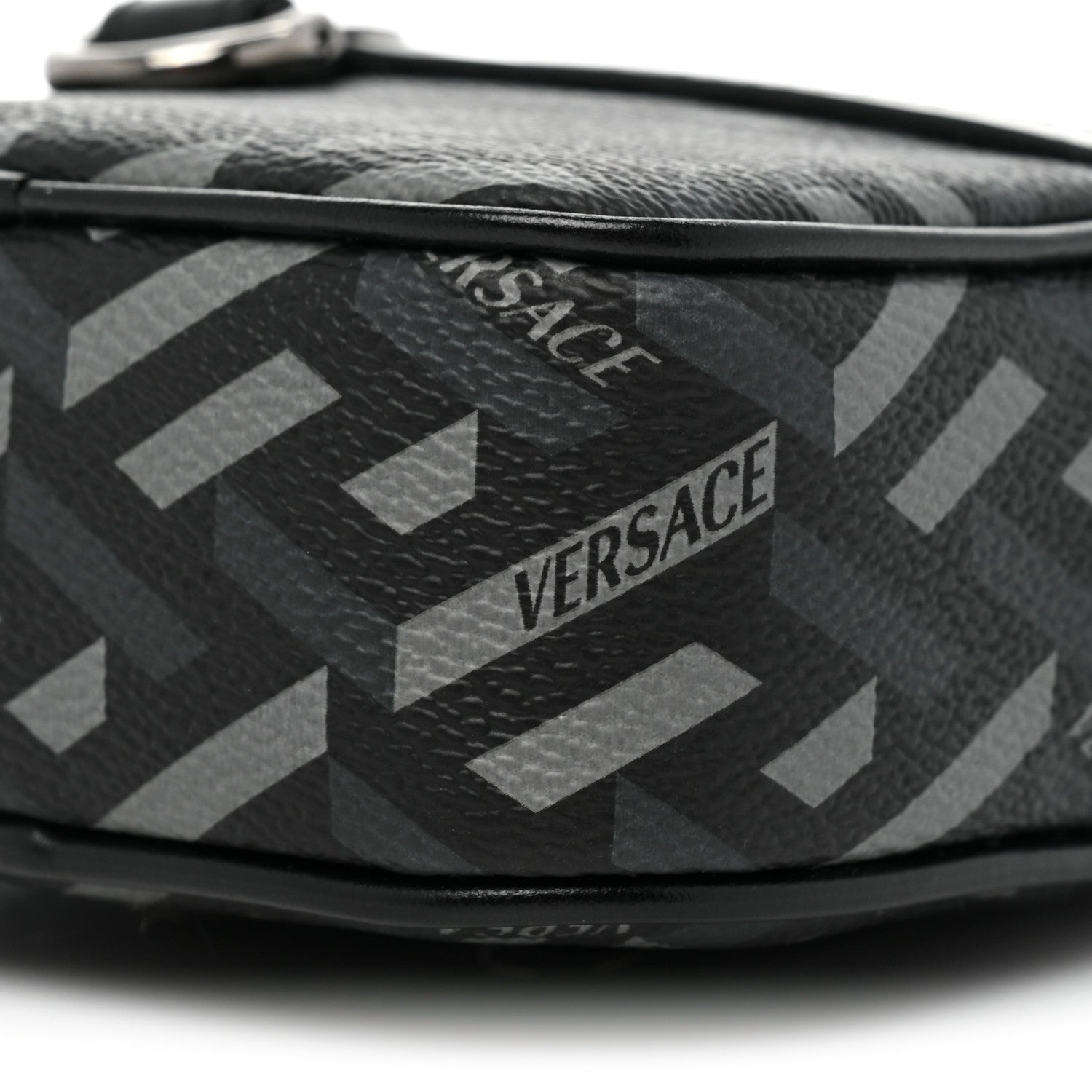 Versace Coated Canvas Calfskin La Greca Square Zip Pouch Black Gray 7 of 8