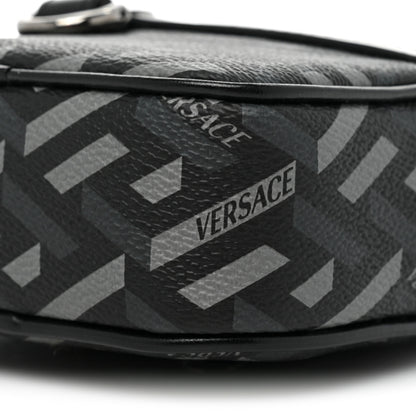 Versace Coated Canvas Calfskin La Greca Square Zip Pouch Black Gray 7 of 8