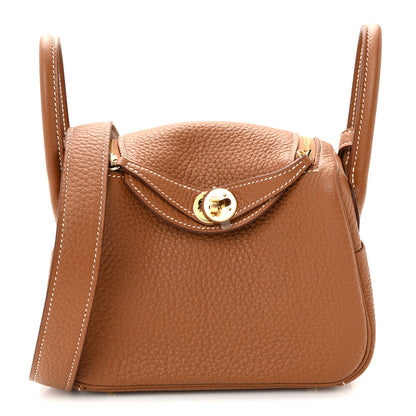 Hermes Taurillon Clemence Mini Lindy 20 Gold 1 of 11