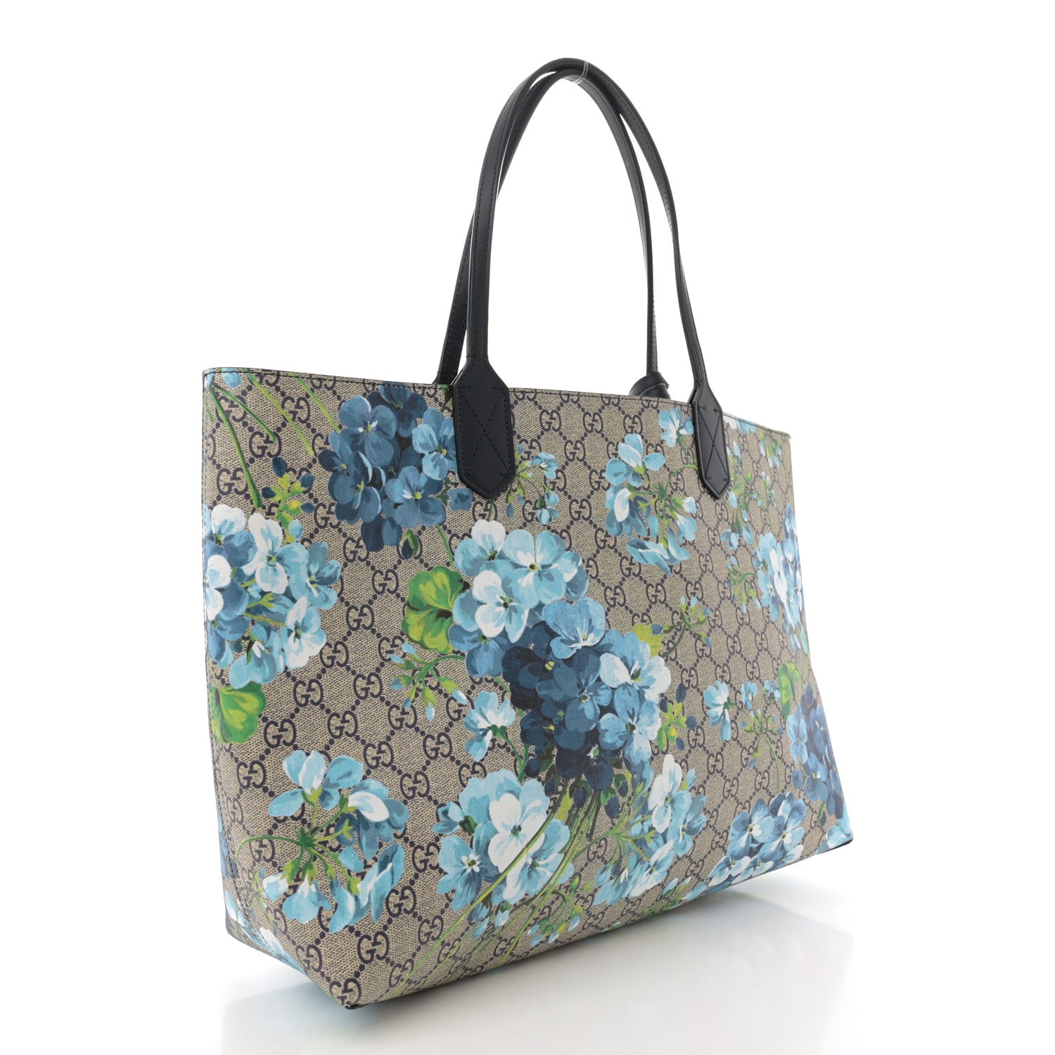 Gucci GG Supreme Monogram Blooms Medium Reversible Tote Beige Blue Navy 3 of 12