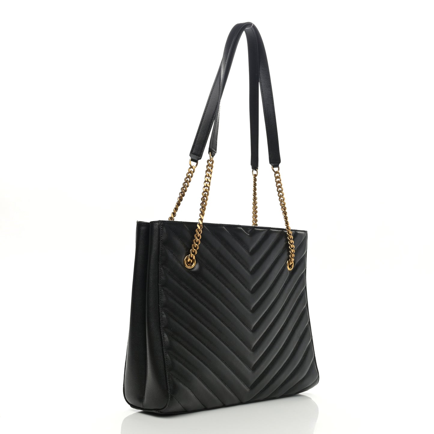 Grain De Poudre Matelasse Chevron Medium Tribeca Shopping Bag Black