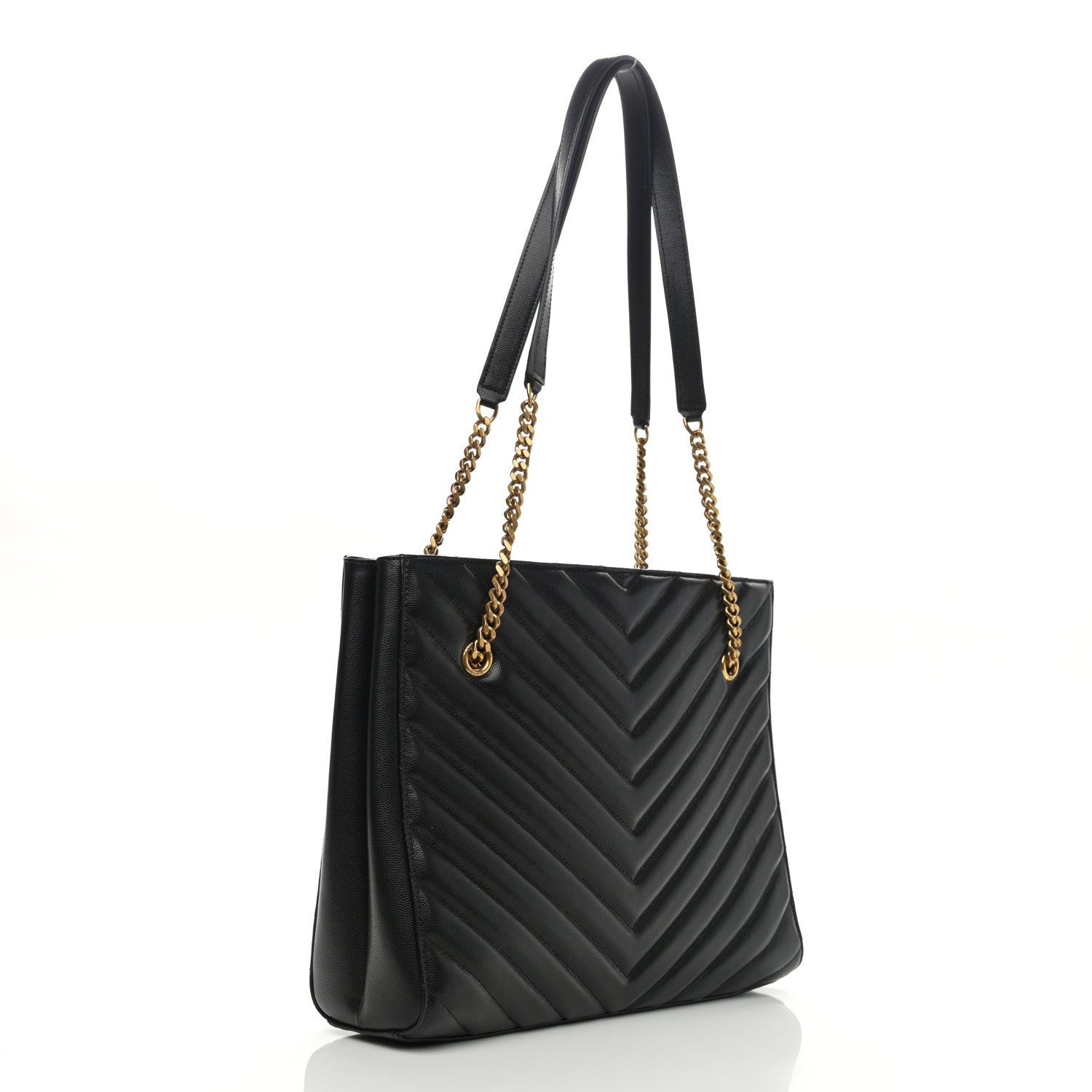 Saint Laurent Grain De Poudre Matelasse Chevron Medium Tribeca Shopping Bag Black 3 of 11