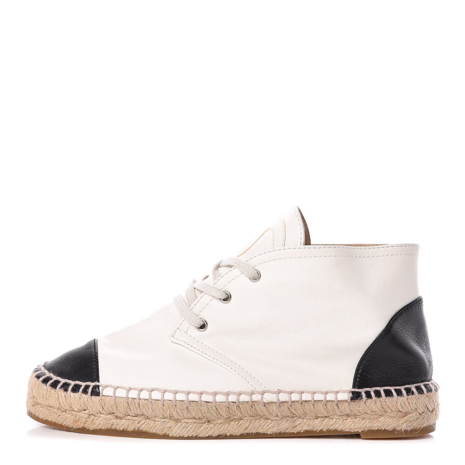 Chanel Lambskin Cap Toe Lace Up Espadrilles 35 White Black 1 of 11