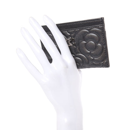 Chanel Goatskin Camellia Embossed Card Holder Grey 2 of 9