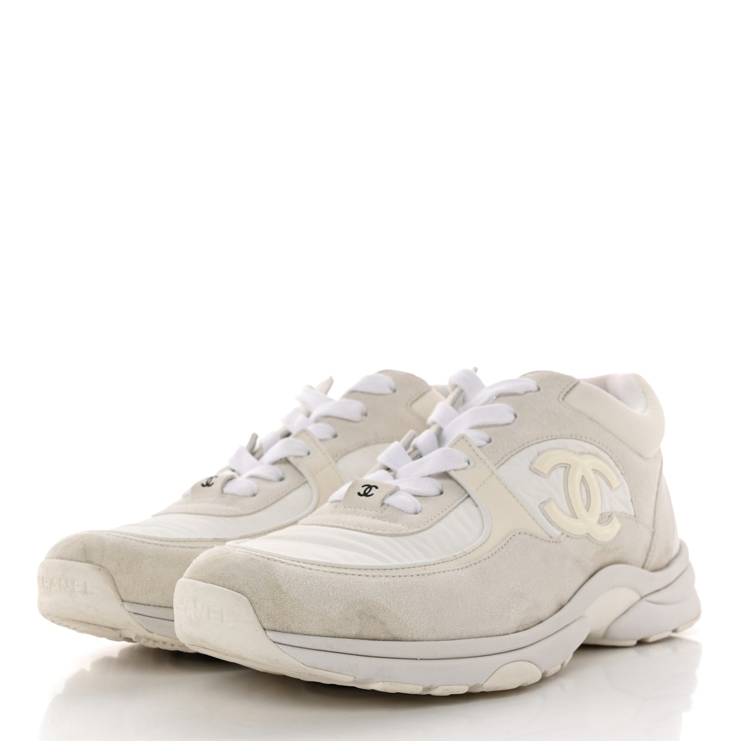 Suede Calfskin Fabric CC Sneakers 40 White