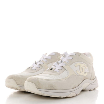 Chanel Suede Calfskin Fabric CC Sneakers 40 White 3 of 10