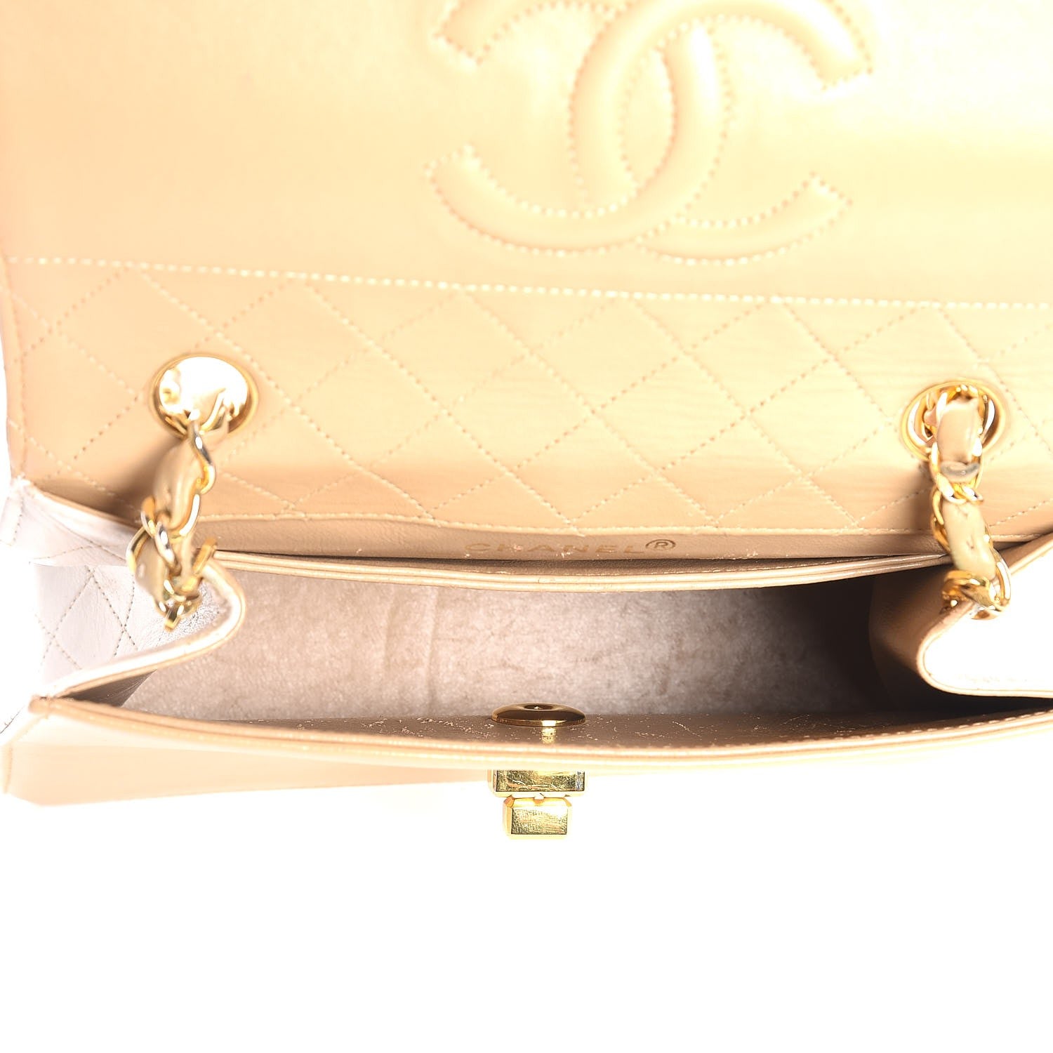 Chanel Lambskin Quilted Trapezoid Shoulder Flap Bag Beige White 5 of 13