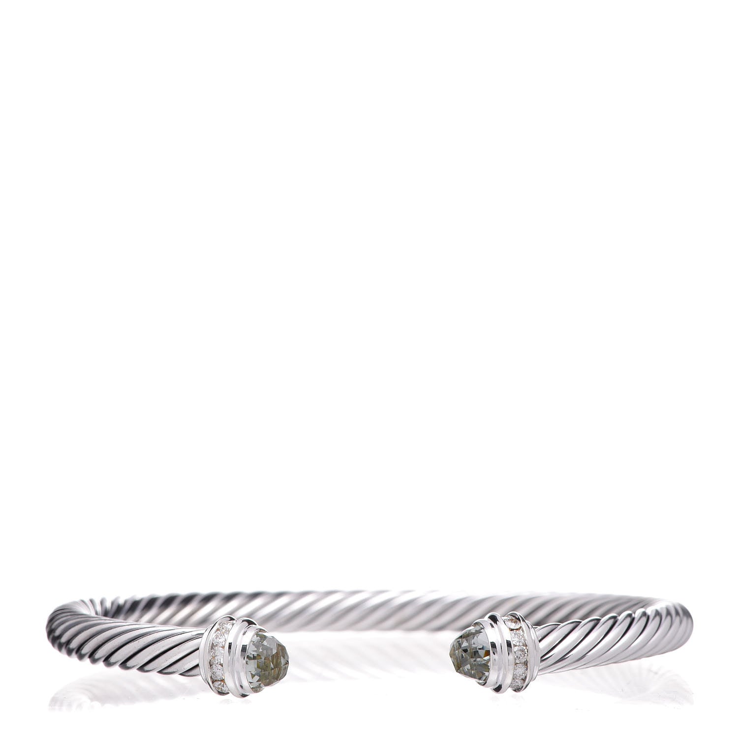 David Yurman Sterling Silver Diamond Prasiolite 5mm Cable Classics Bracelet 1 of 5
