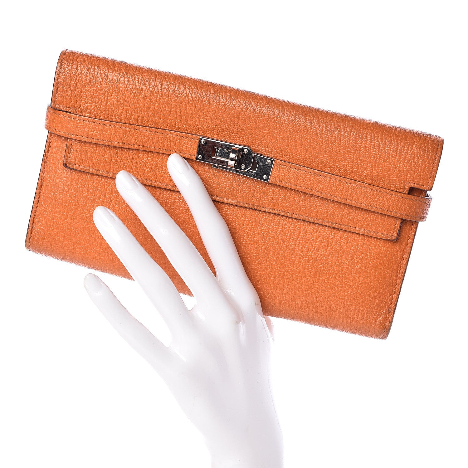 Hermes Chevre Mysore Kelly Longue Wallet Orange 2 of 23
