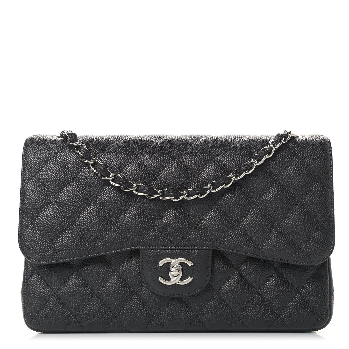 Caviar Quilted Jumbo Double Flap Black