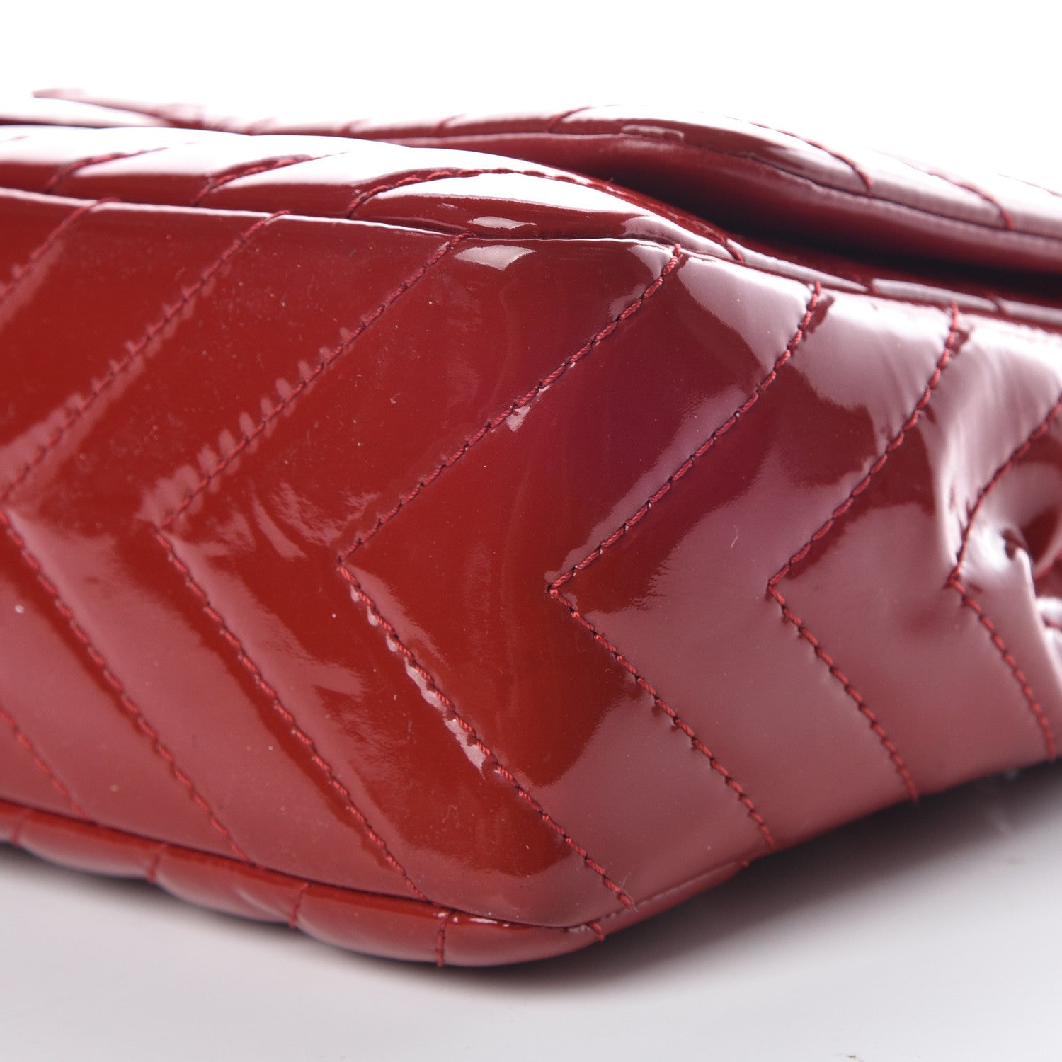 Chanel Patent Chevron Quilted Jumbo Single Flap Red 10 of 15