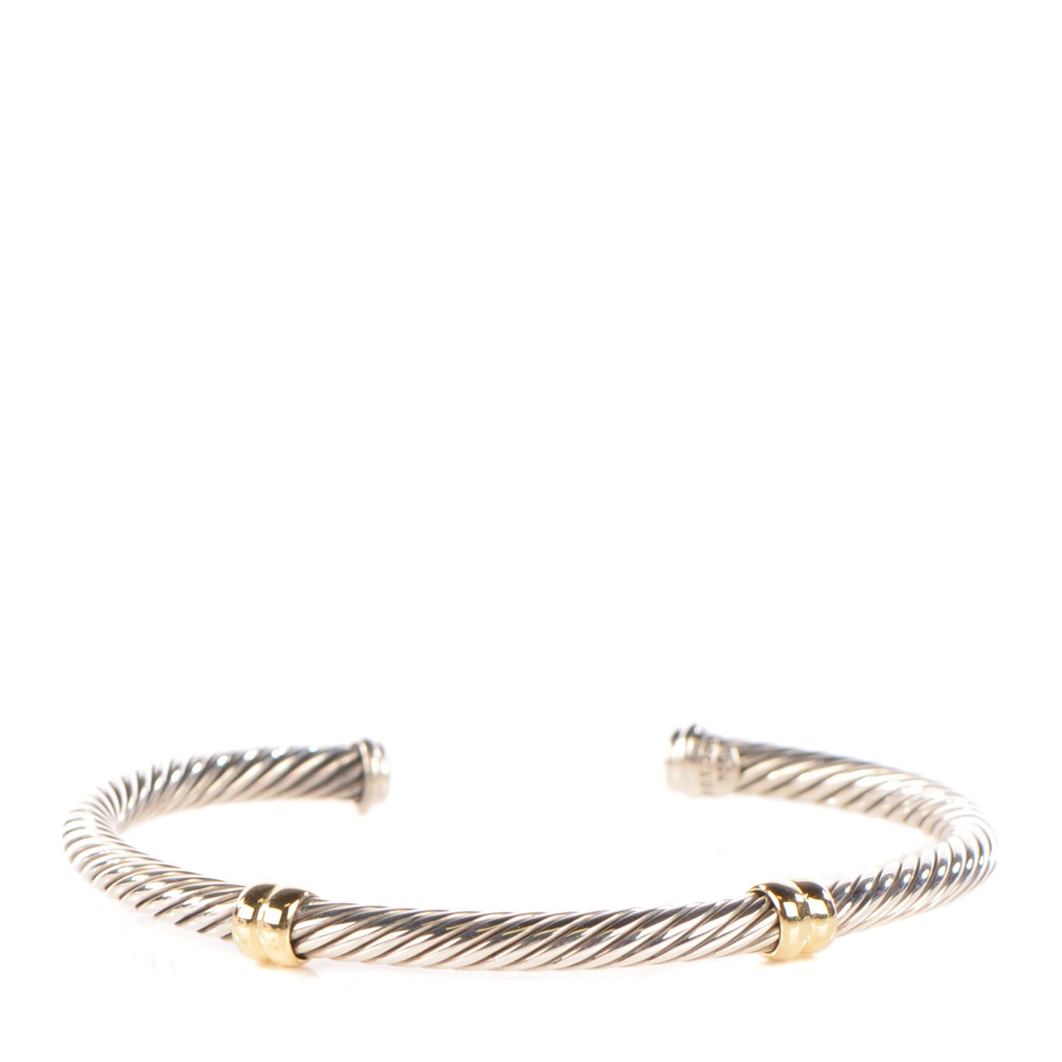 David Yurman Sterling Silver 14K Yellow Gold Cable Classics Two Station Bracelet 1 of 5