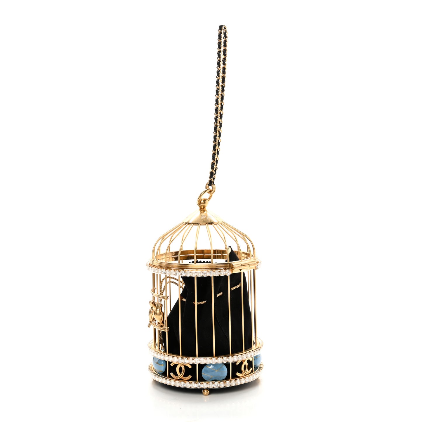 Metal Crystal Enamel CC Love Bird Cage Minaudiere Clutch Gold Multicolor