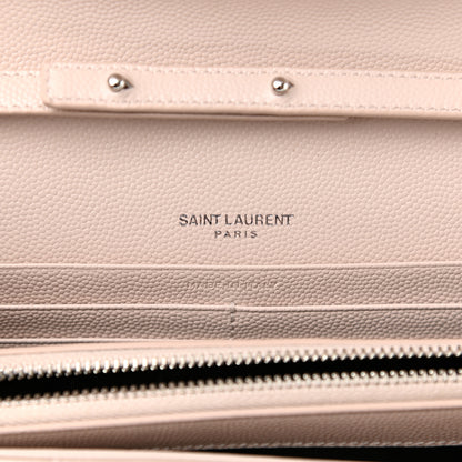 Saint Laurent Grain De Poudre Matelasse Chevron Monogram Chain Wallet Pale Pink 5 of 9