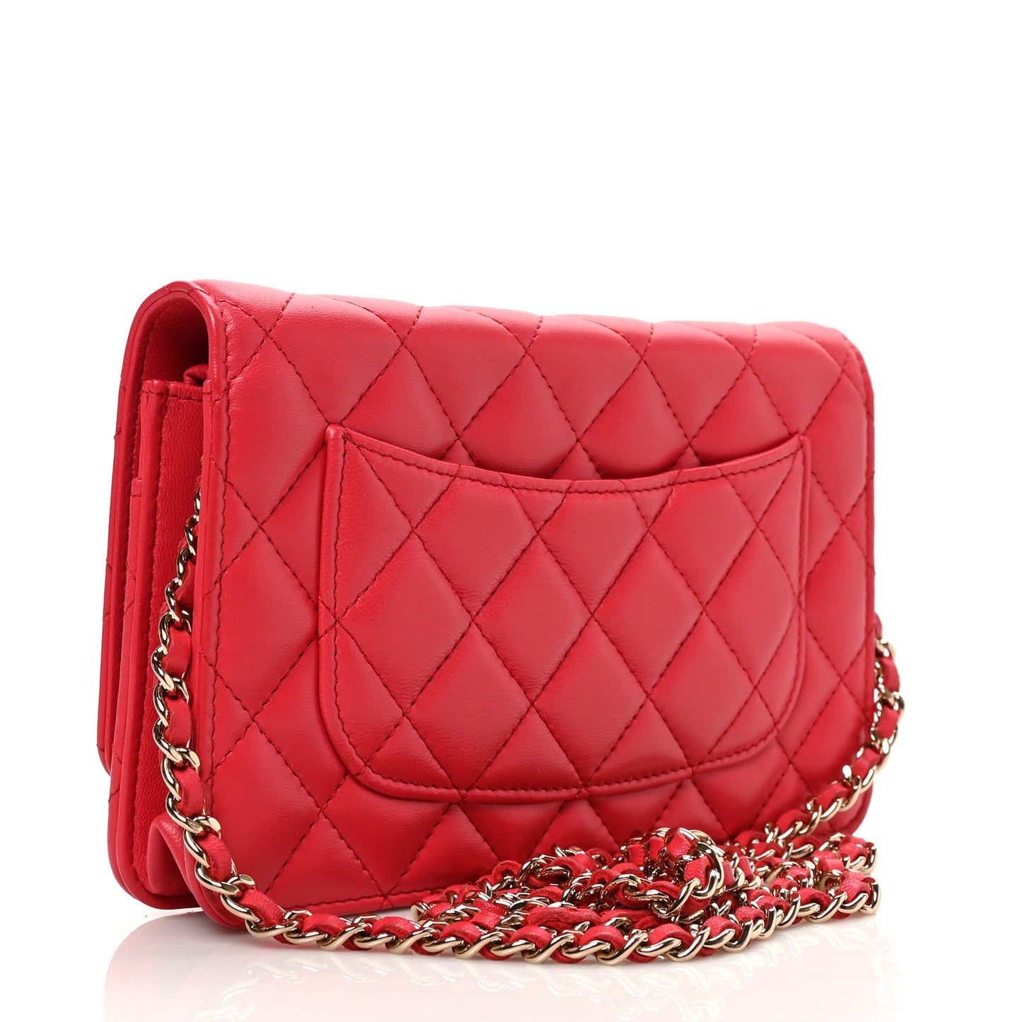Lambskin Quilted Wallet On Chain WOC Red