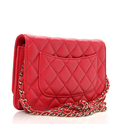 Chanel Lambskin Quilted Wallet On Chain WOC Red 3 of 10