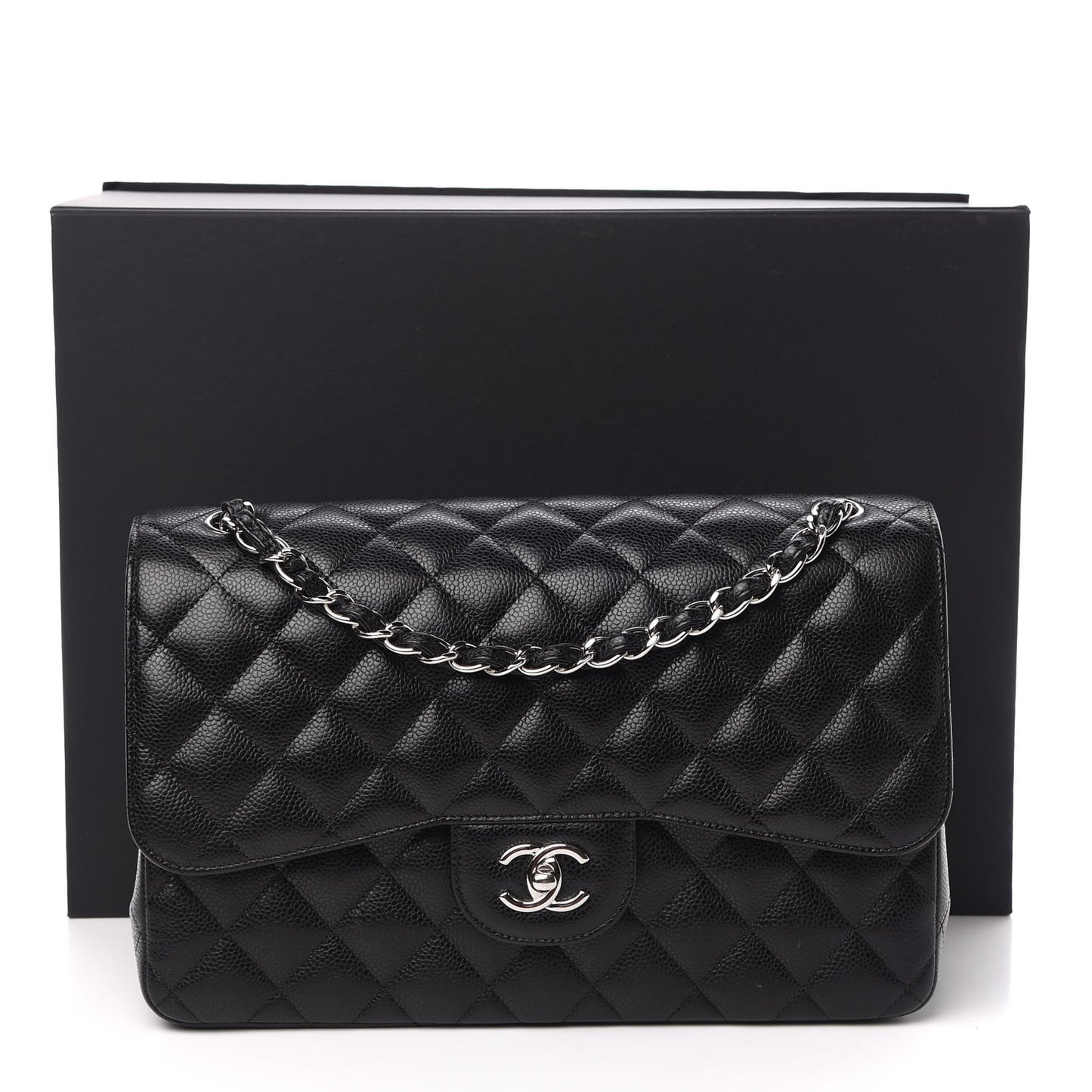 Caviar Quilted Jumbo Double Flap Black