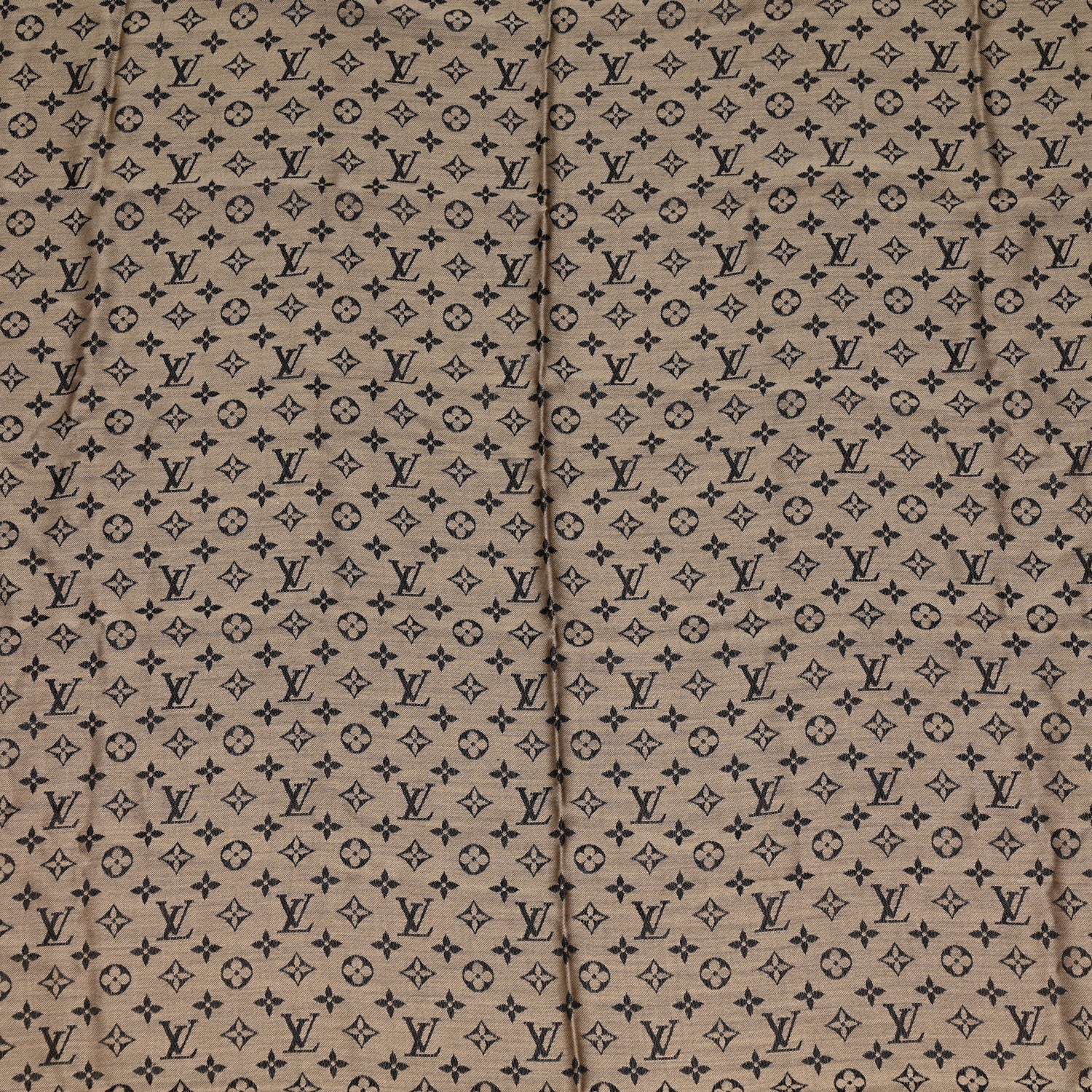 Louis Vuitton Wool Silk Monogram Denim Shawl Beige Black 4 of 7