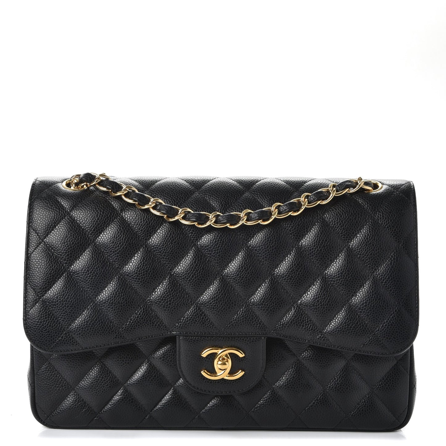 Caviar Quilted Jumbo Double Flap Black