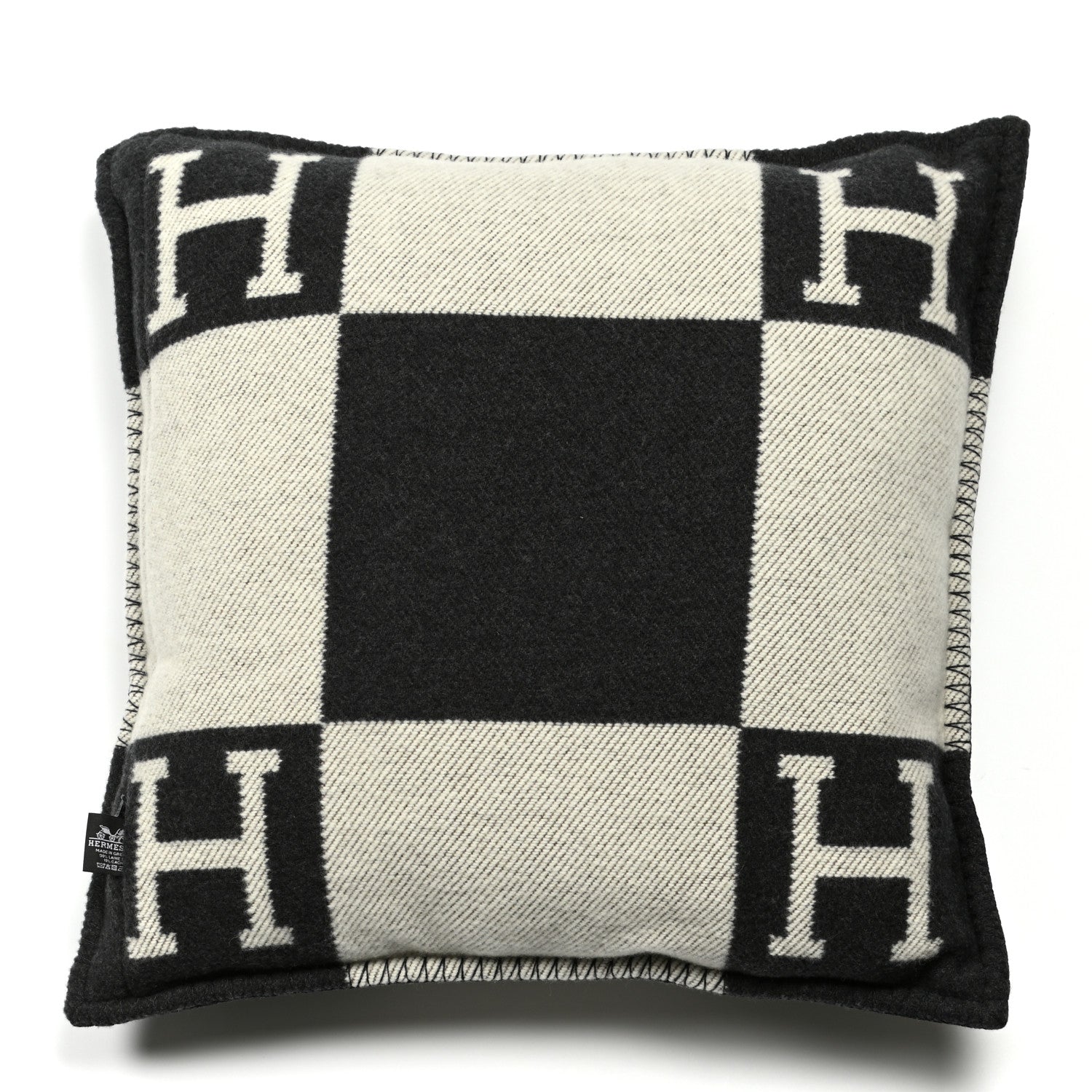 Hermes Wool Cashmere Avalon Pillow PM Ecru Gris Fonce 2 of 3