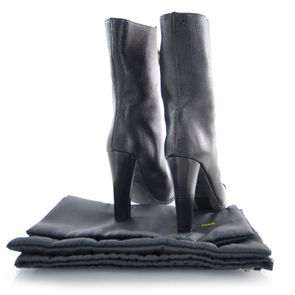 Fendi Textured Calfskin Rubber Toe Lace Up Boots 38 Black 3 of 5
