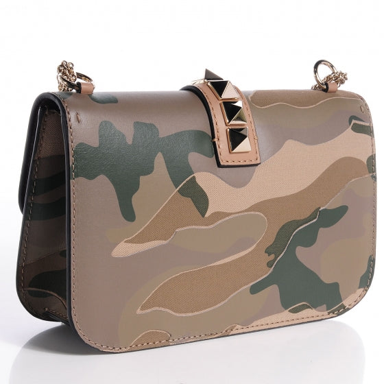 Valentino Garavani Nappa Canvas Camouflage Medium Glam Lock Rockstud Flap Green 3 of 8