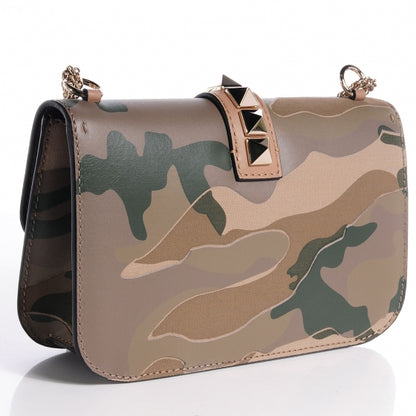 Valentino Garavani Nappa Canvas Camouflage Medium Glam Lock Rockstud Flap Green 3 of 8