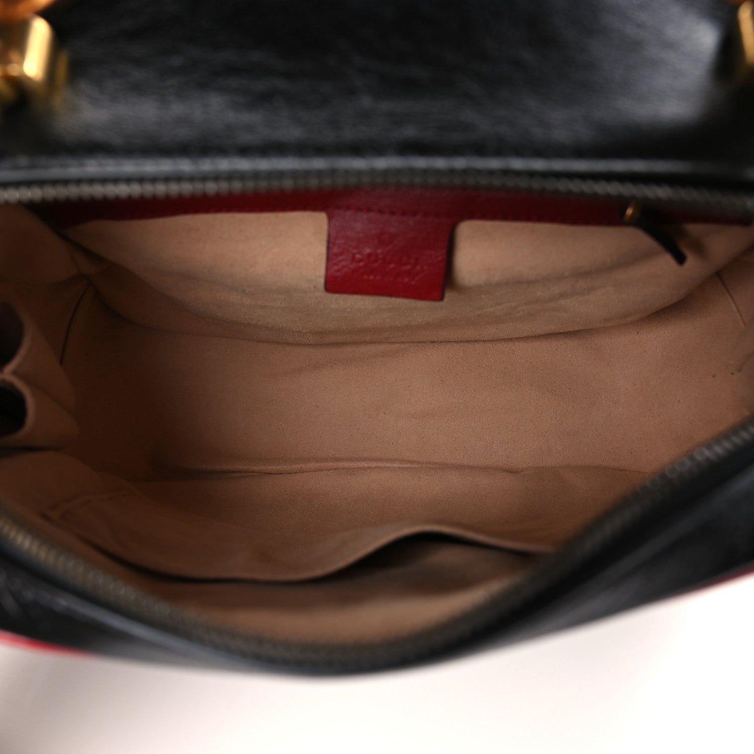 Gucci Vintage Effect Calfskin Matelasse Diagonal Small Torchon GG Marmont Bamboo Top Handle Shoulder Bag Black Romantic Cherry 5 of 9