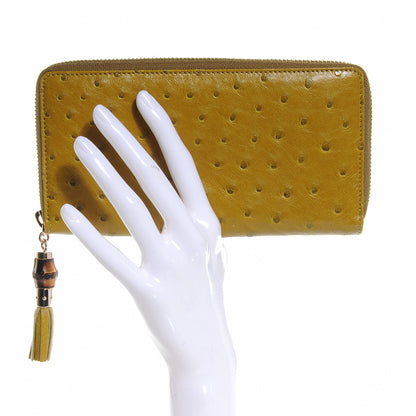 Gucci Ostrich Bamboo Zip Around Wallet Green 2 of 7