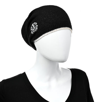Chanel Cashmere Silk CC Beanie Hat Black White 2 of 6