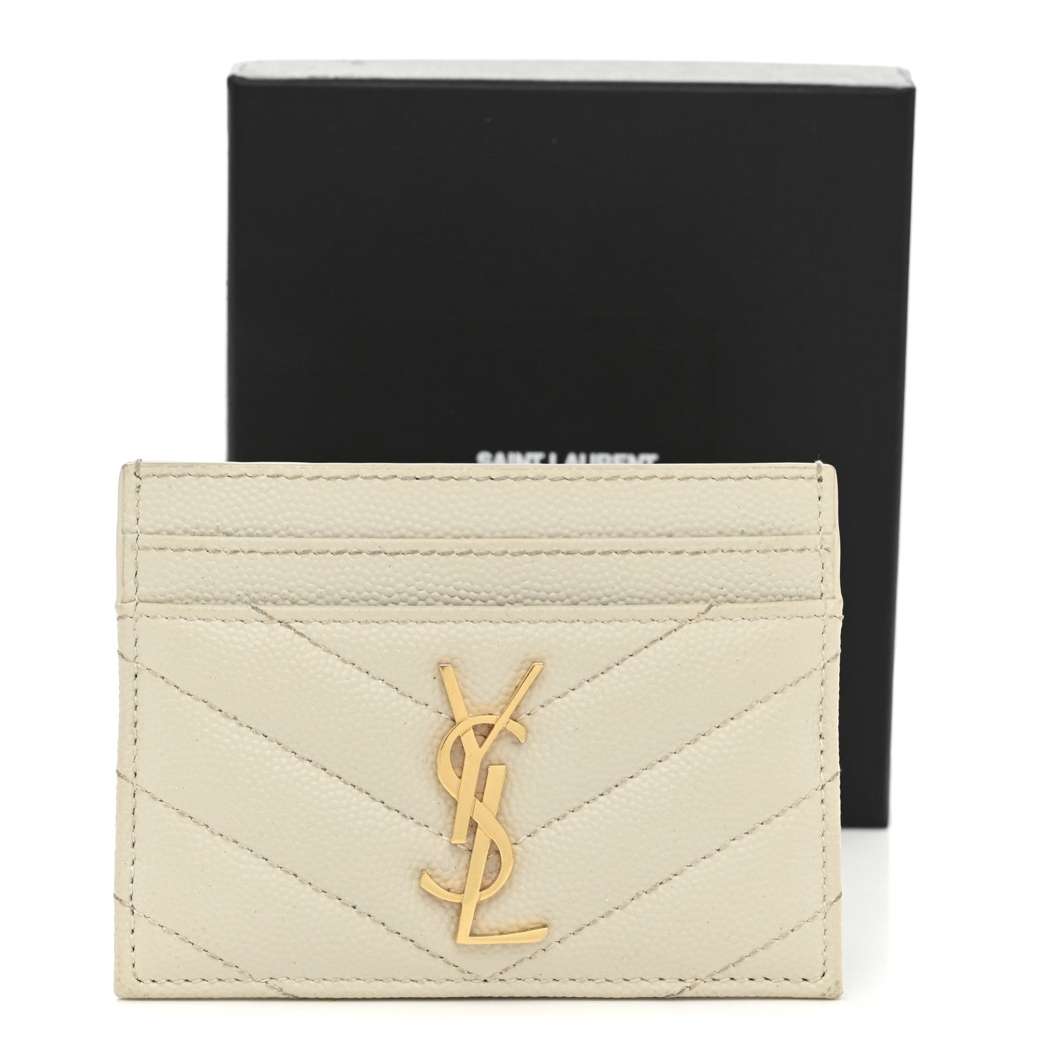 Saint Laurent Grain De Poudre Matelasse Chevron Monogram Credit Card Case Crema Soft 8 of 8
