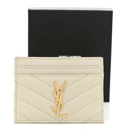 Saint Laurent Grain De Poudre Matelasse Chevron Monogram Credit Card Case Crema Soft 8 of 8