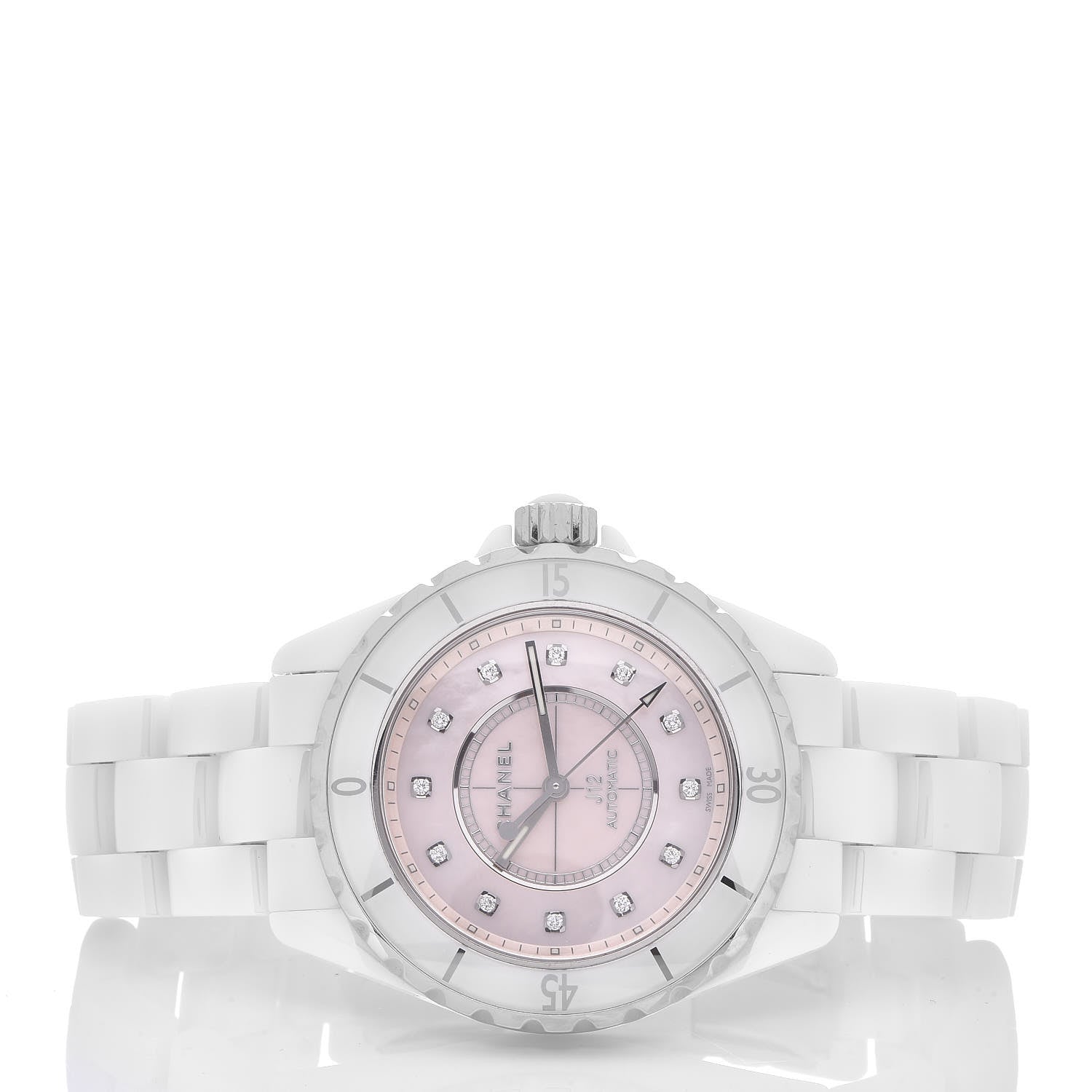 Chanel Stainless Steel Ceramic Diamond Pink Mother of Pearl 38mm J12 Automatic Watch White 3 of 5