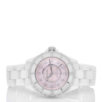 Chanel Stainless Steel Ceramic Diamond Pink Mother of Pearl 38mm J12 Automatic Watch White 3 of 5