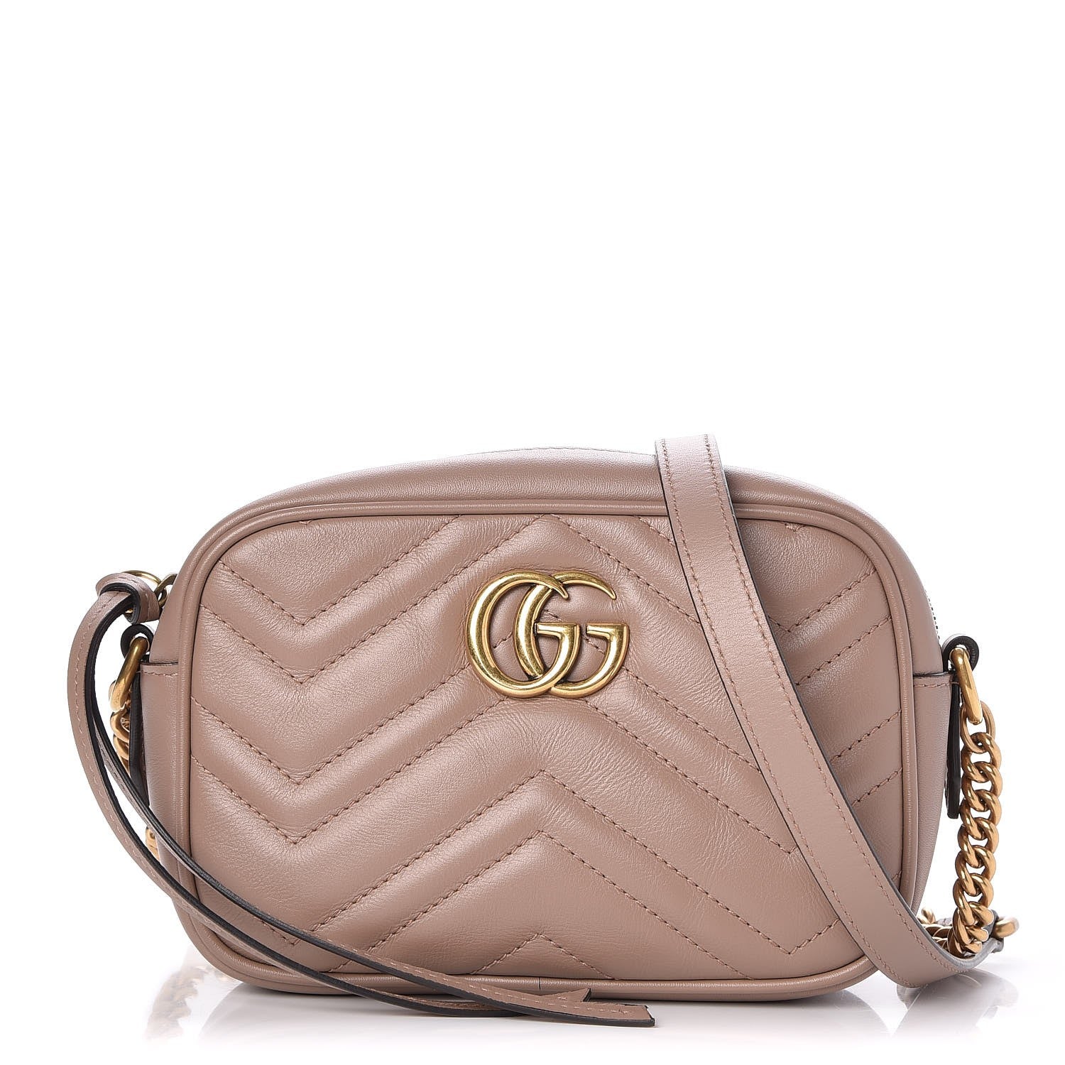 Gucci Calfskin Matelasse Mini GG Marmont Chain Shoulder Bag Nude 1 of 7