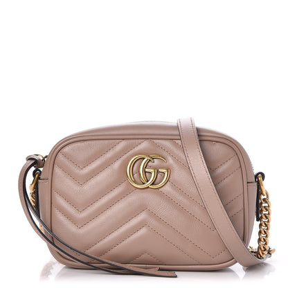 Gucci Calfskin Matelasse Mini GG Marmont Chain Shoulder Bag Nude 1 of 7