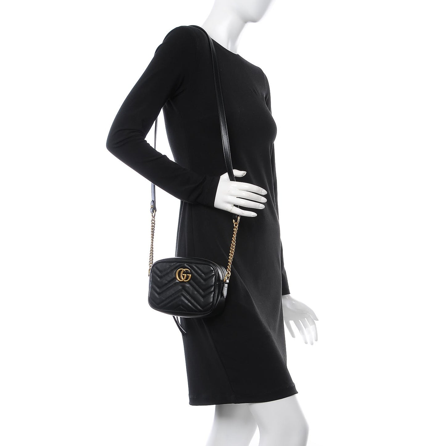 Calfskin Matelasse Mini GG Marmont Chain Shoulder Bag Black