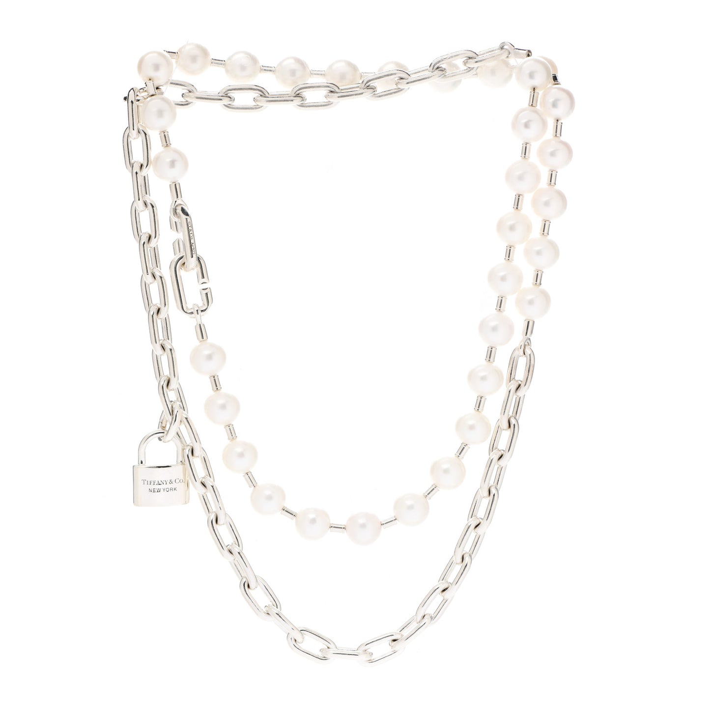Sterling Silver Pearl HardWear Lock Necklace