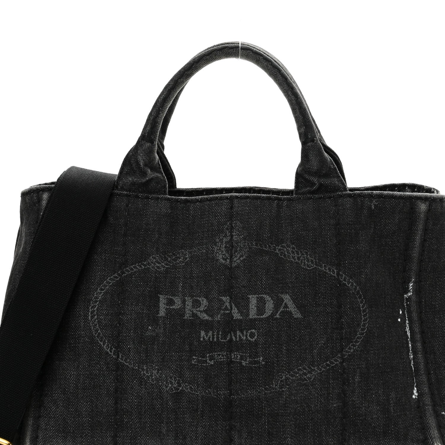 Prada Denim Small Logo Tote Black 7 of 22