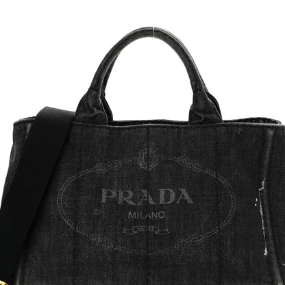 Prada Denim Small Logo Tote Black 7 of 22