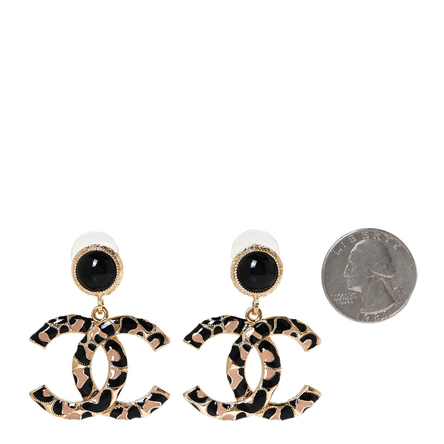 Metal Leopard Print CC Earrings Gold Black Beige