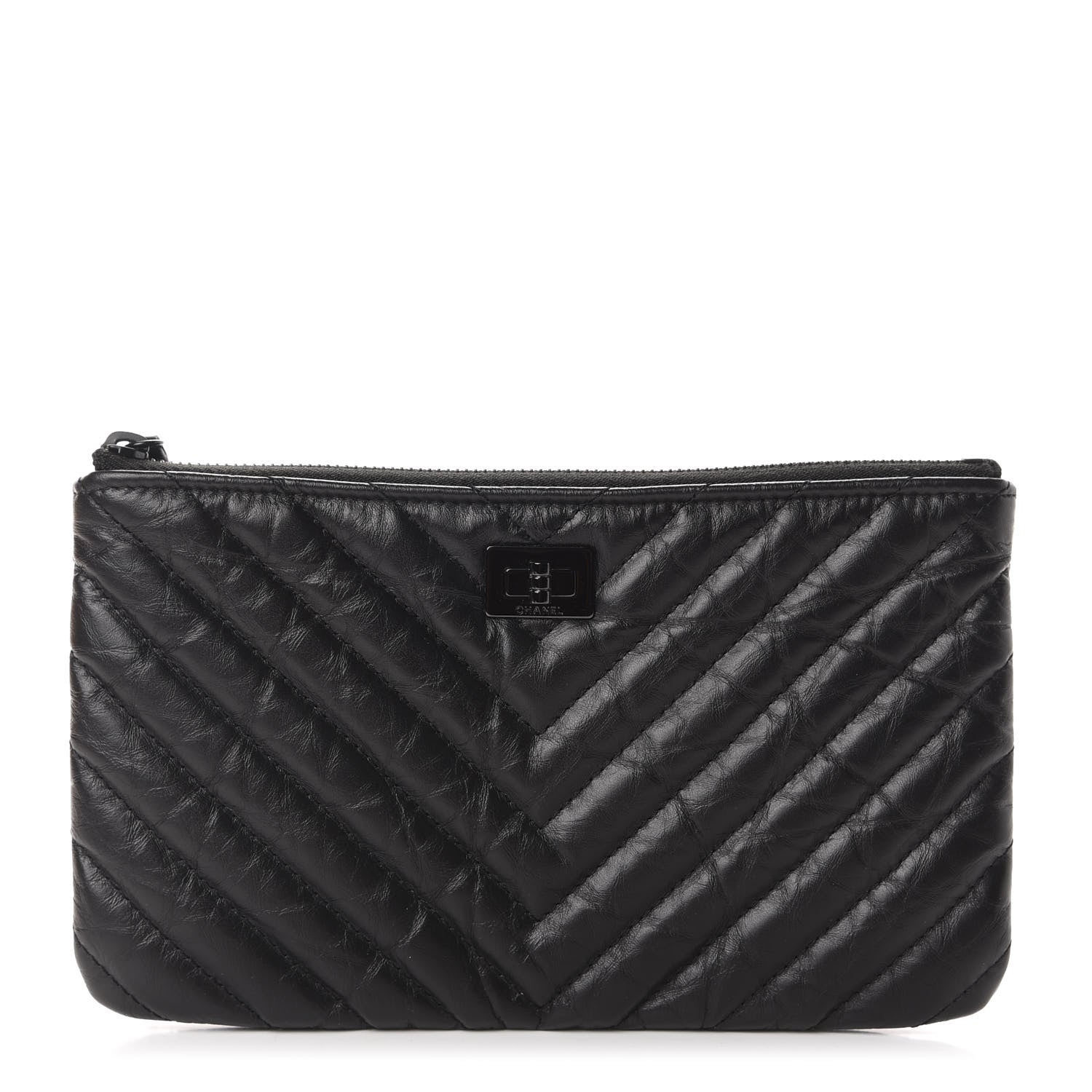 Chanel Aged Calfskin Chevron Quilted Medium Reissue Cosmetic Case So Black 1 of 8