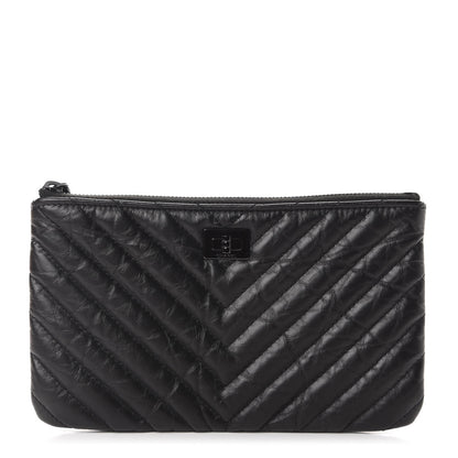 Chanel Aged Calfskin Chevron Quilted Medium Reissue Cosmetic Case So Black 1 of 8