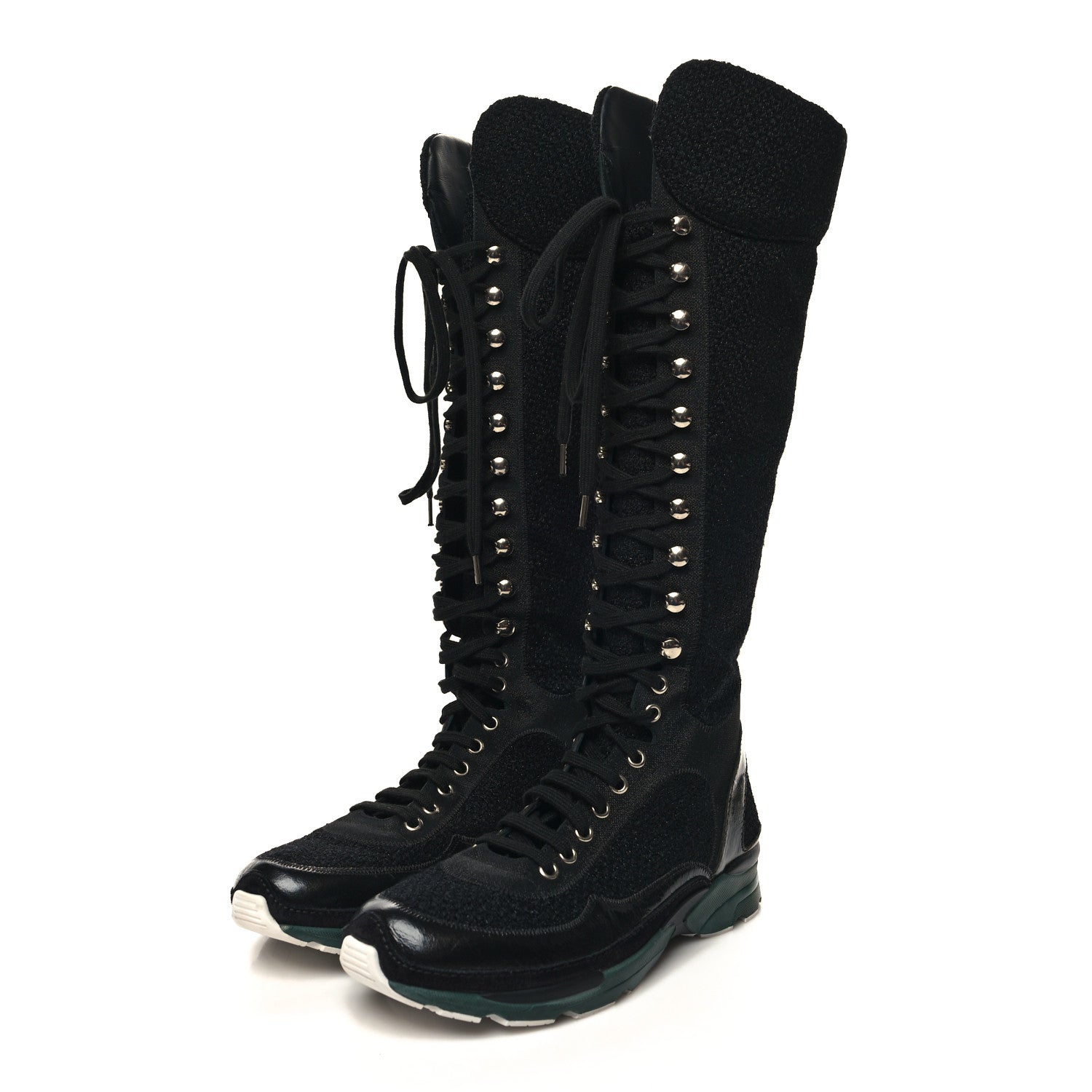 Chanel Tweed Patent Calfskin Sneaker High Boots 38.5 Black 3 of 8
