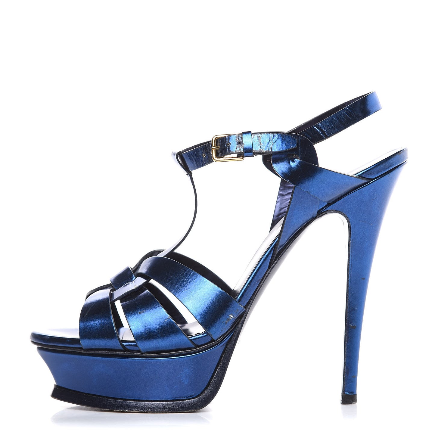 Metallic Calfskin Tribute 105 Platform Sandals 38.5 Navy